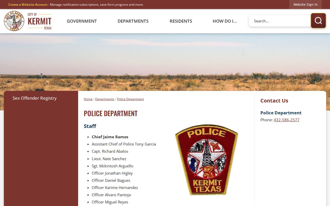 Kermit Police records source for Winkler County arrest lookup