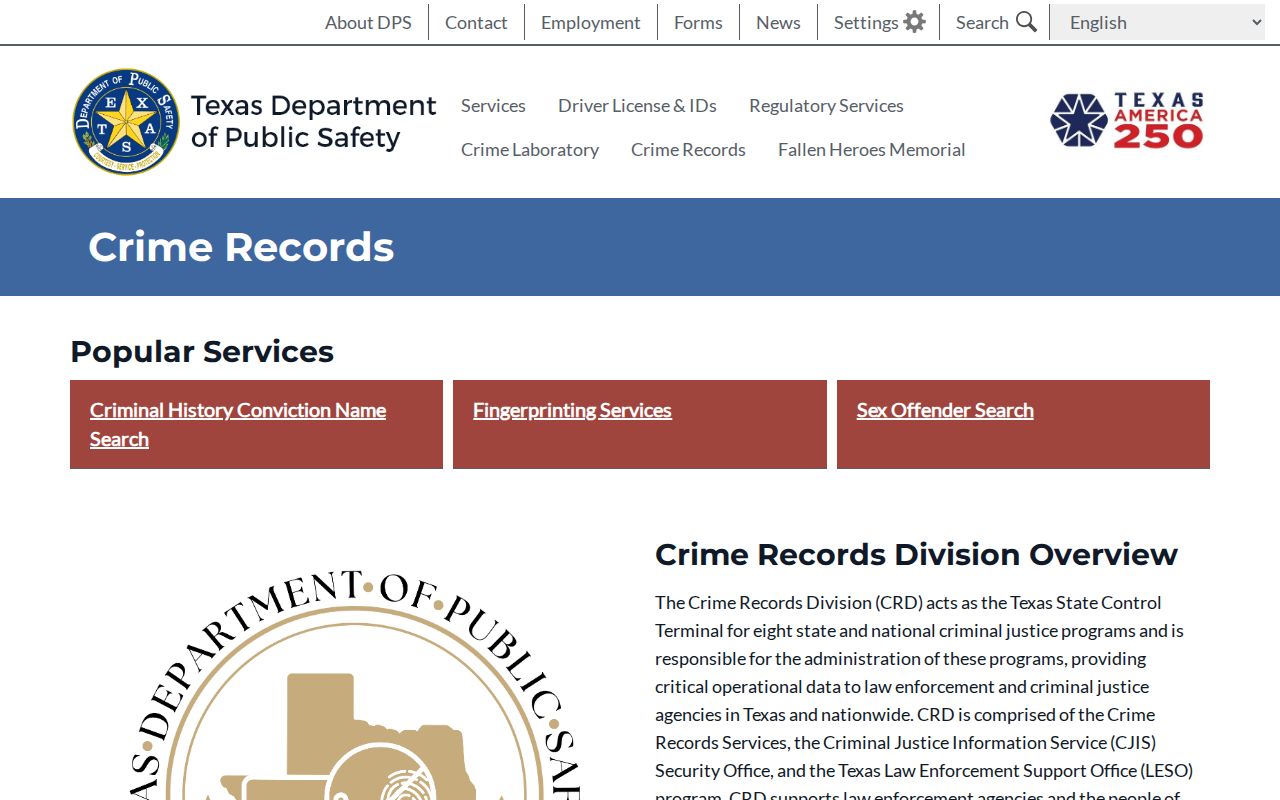 Texas DPS crime records services for Winkler County criminal history