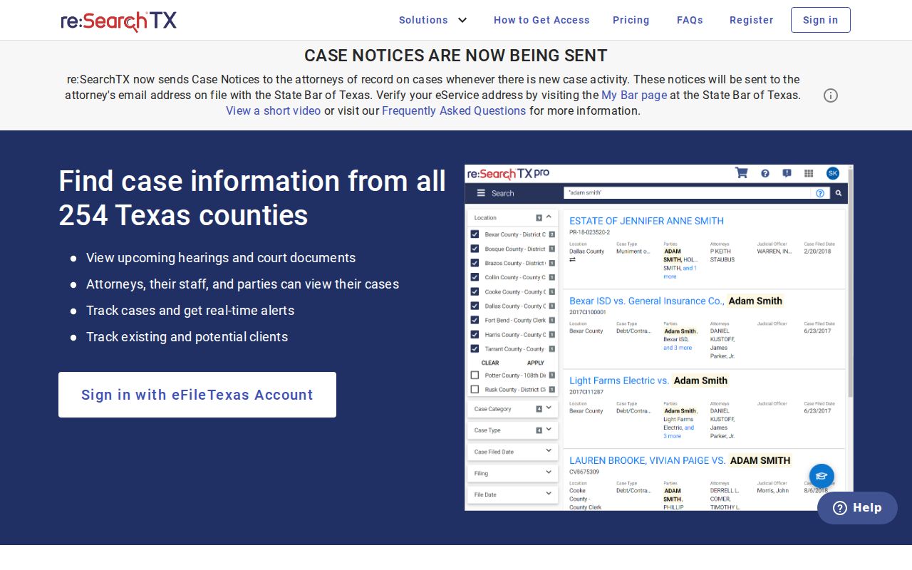 re SearchTX access screen for Winkler County criminal case records