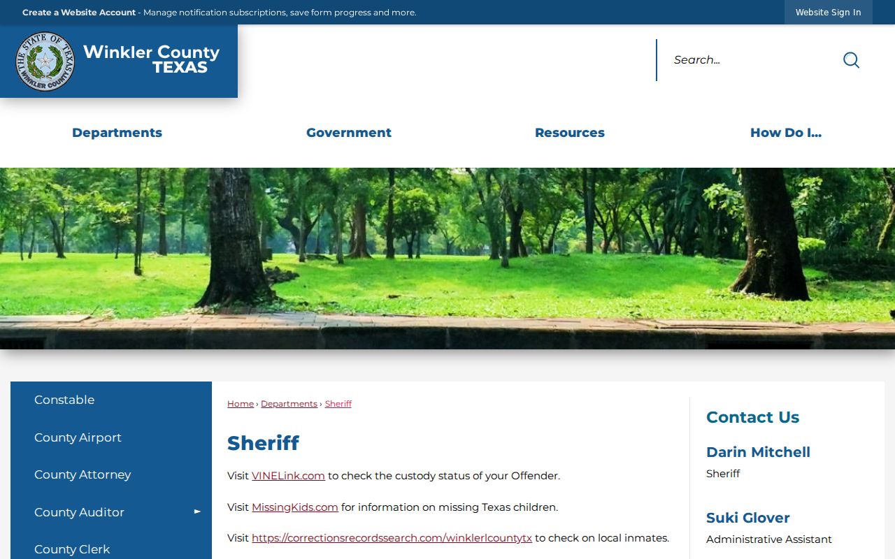 Winkler County sheriff criminal and booking record contact