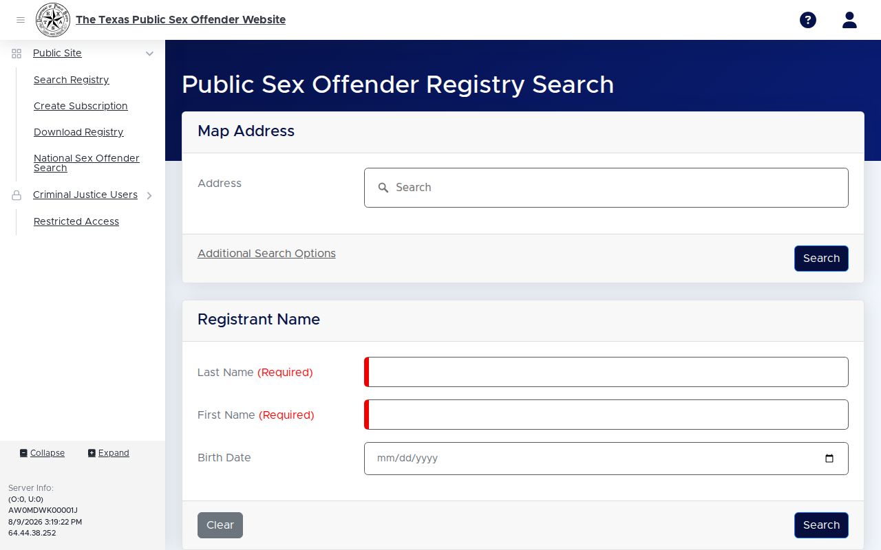 Winkler County sex offender registry name, address, and map search interface